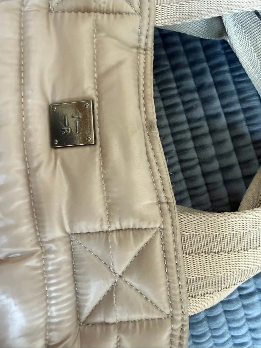 THINK ROYLN Quilted Puffer Laptop Tote in Light Beige